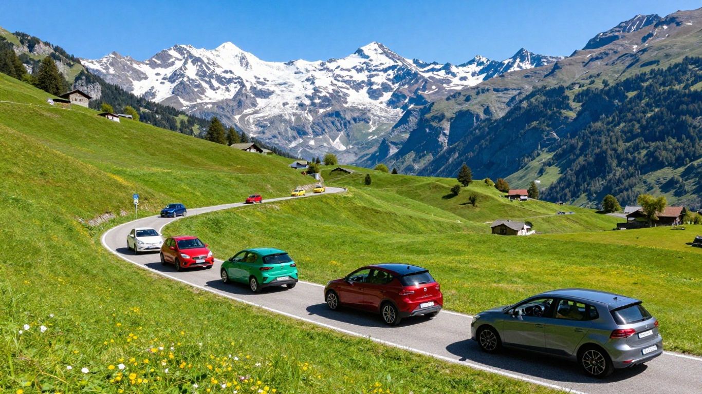 Sparsame Kleinwagen auf Schweizer Bergstraße