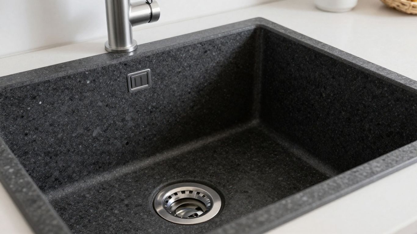 Granite kitchen sink with modern faucet.