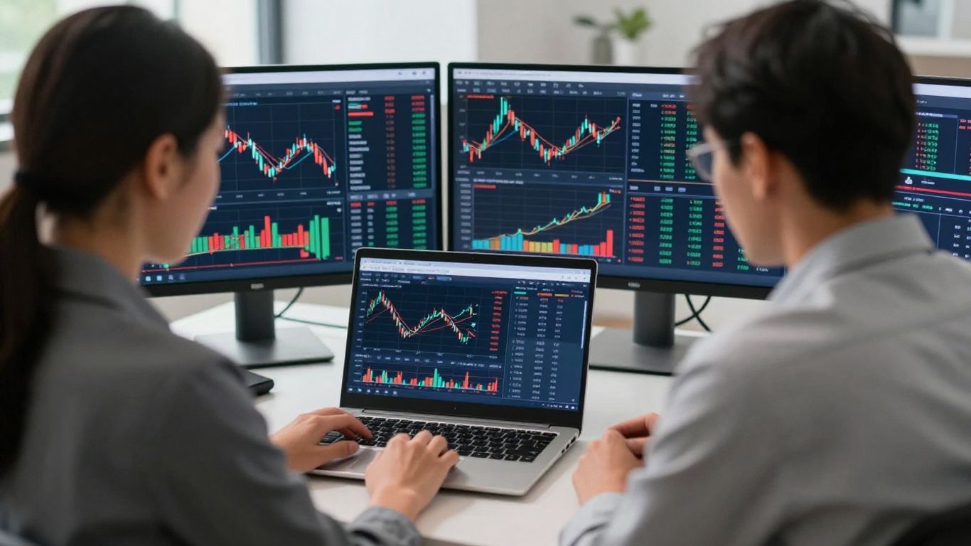 Inversores interactuando con plataformas de trading