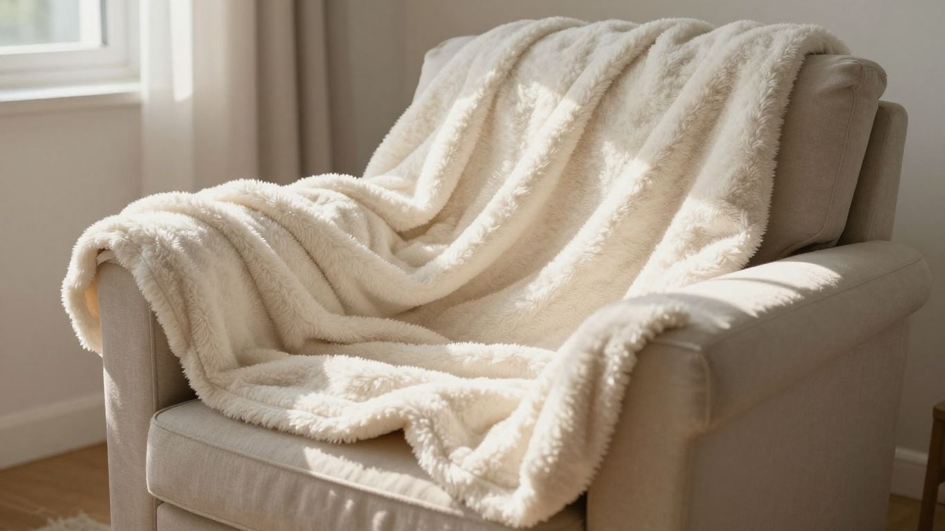 Cozy parachute blanket draped on an armchair.