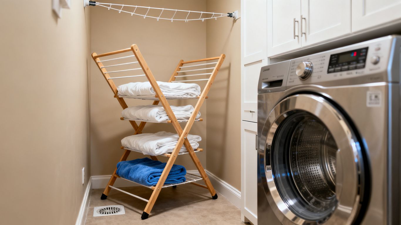 Clothing racks placed in a laundry space
