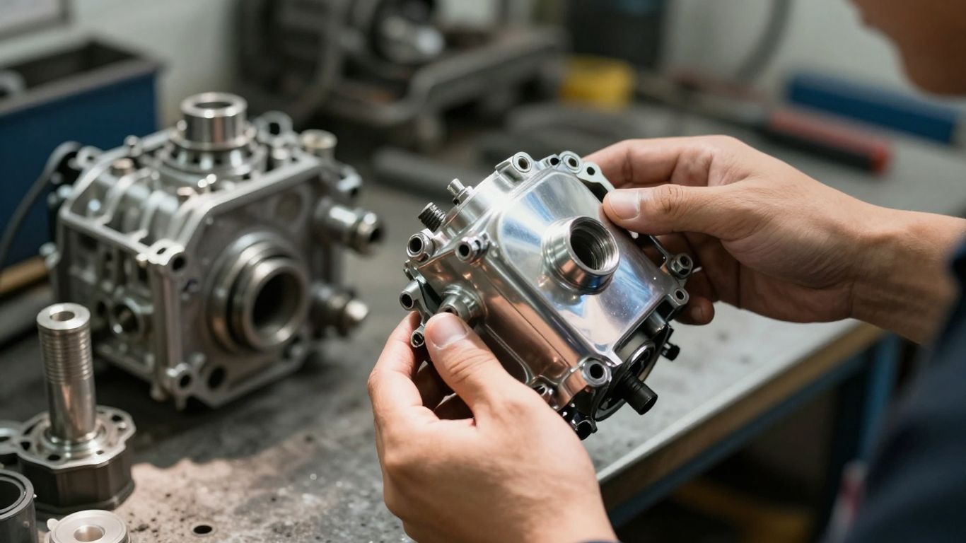 Hands holding a car engine part