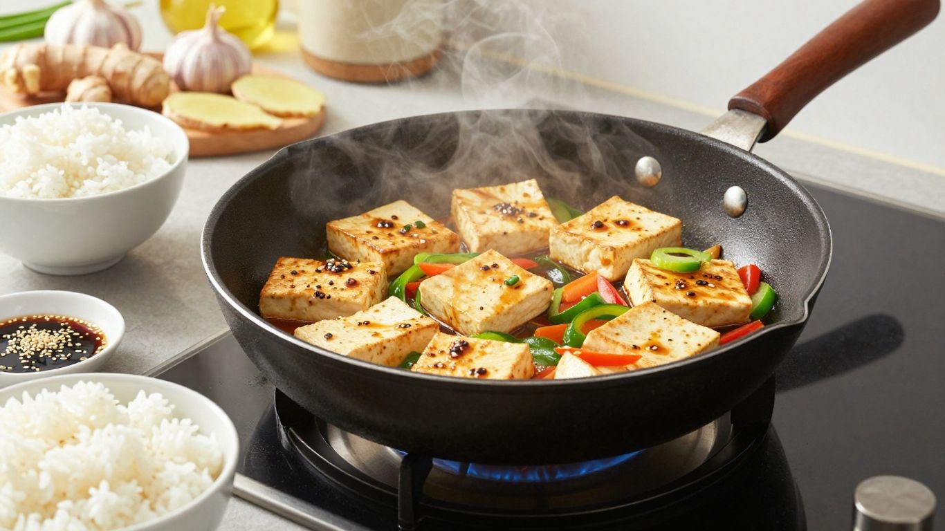 Home-style bowl with tofu and vegetables