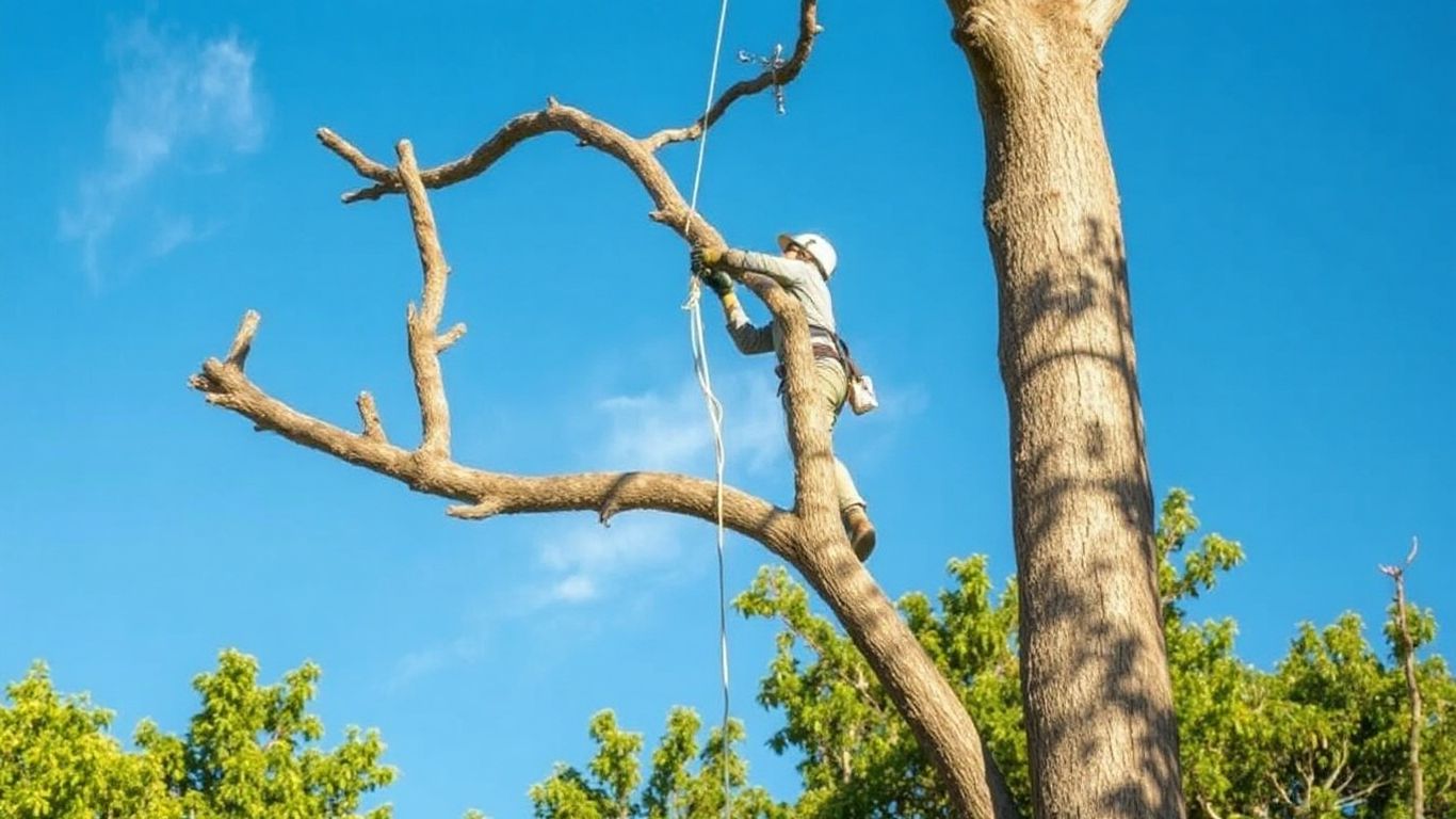 Safely removing dead tree branches in summer heat.