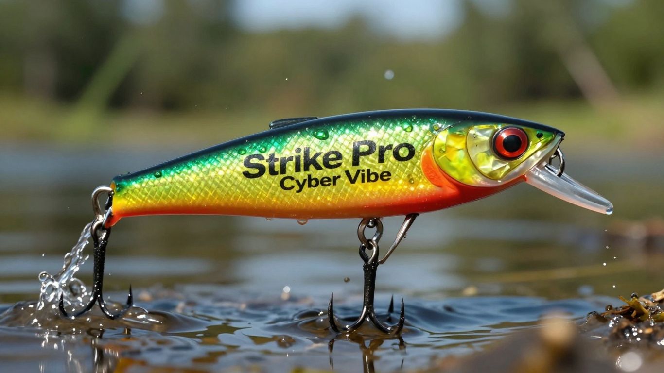 Strike Pro Cyber Vibe lure in flight with water splashes.
