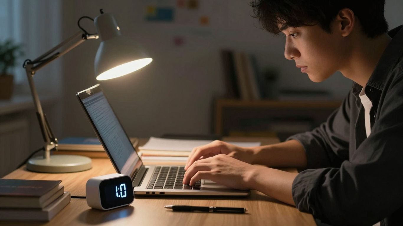 Student using a focus timer for studying.