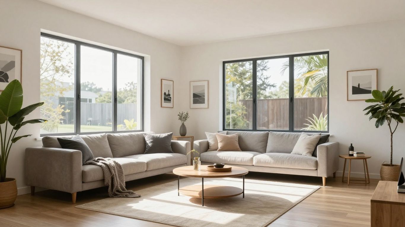 Modern living room with stylish furniture and natural light.