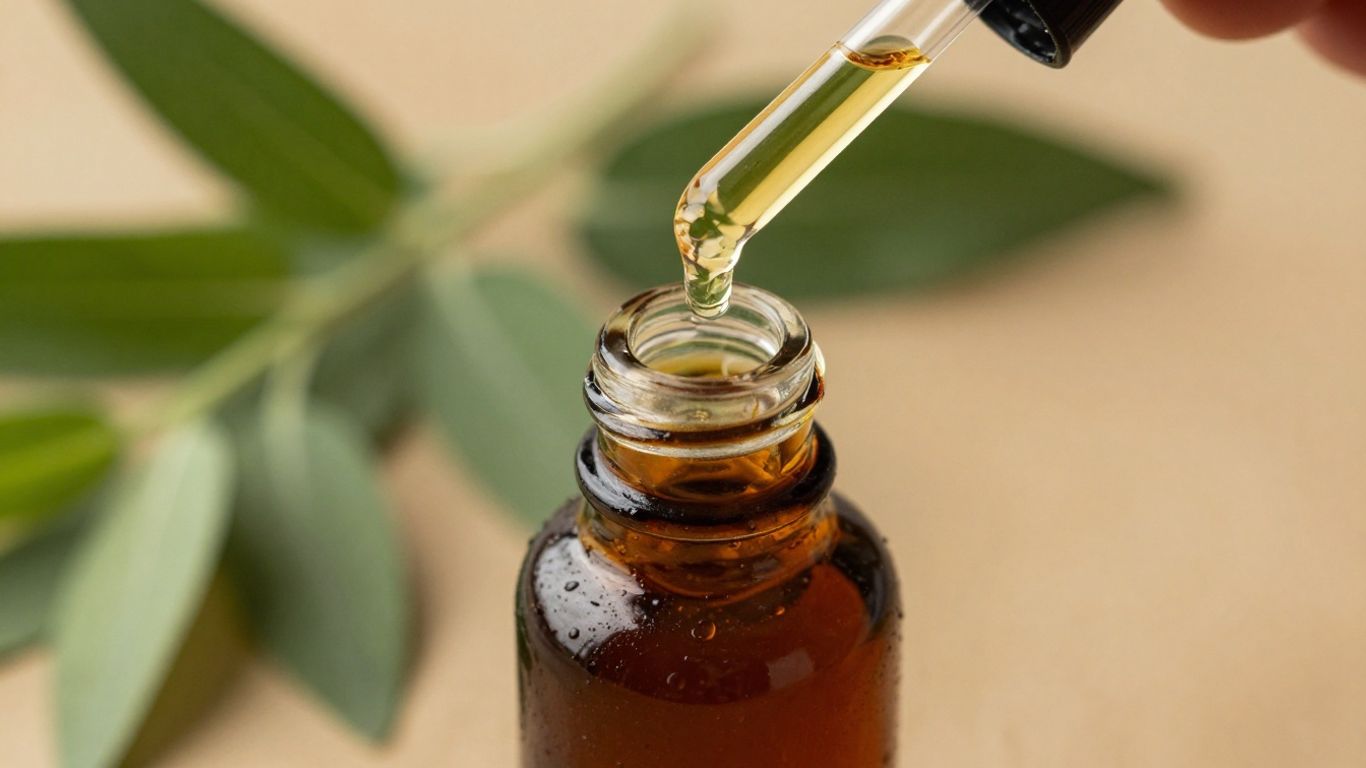 Patchouli oil being poured into a vial.