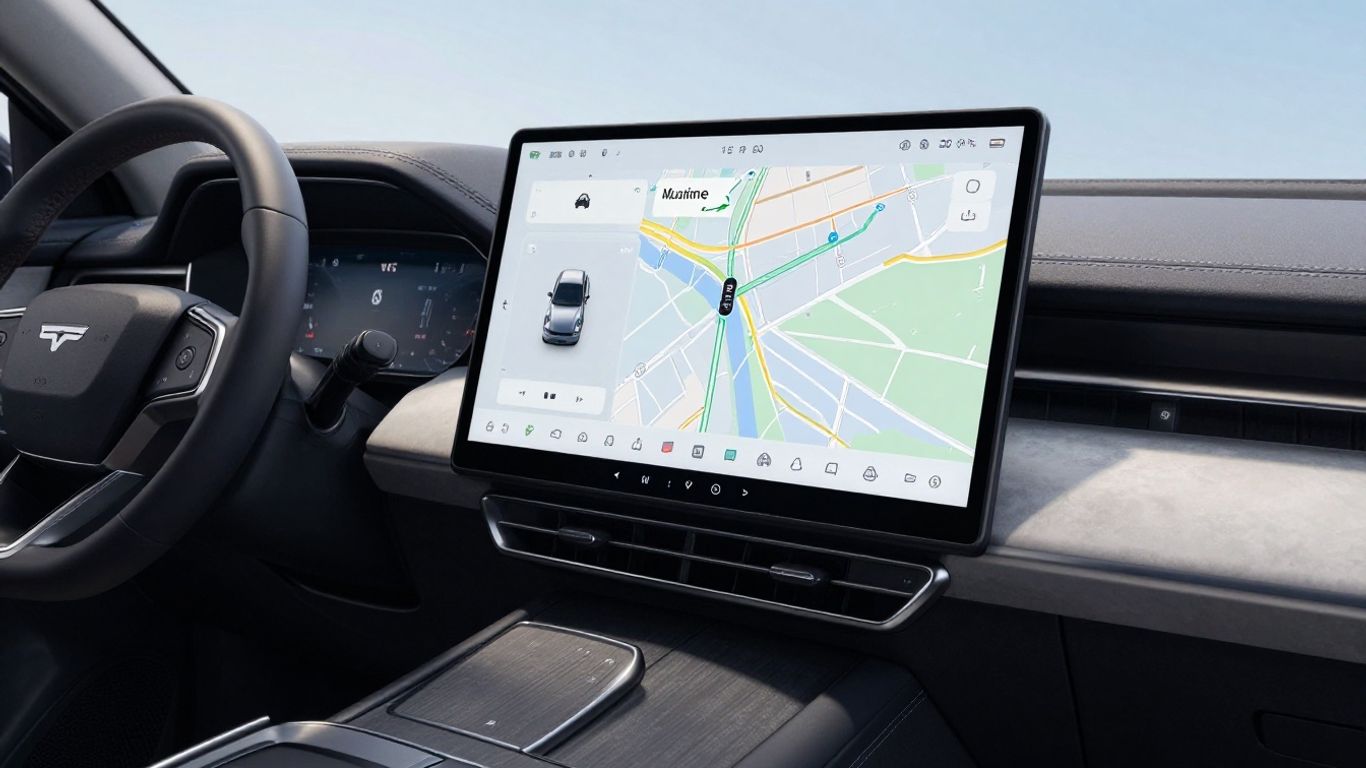 Moderne Steuerelemente und Infotainment-Bildschirm im Cockpit des SUV
