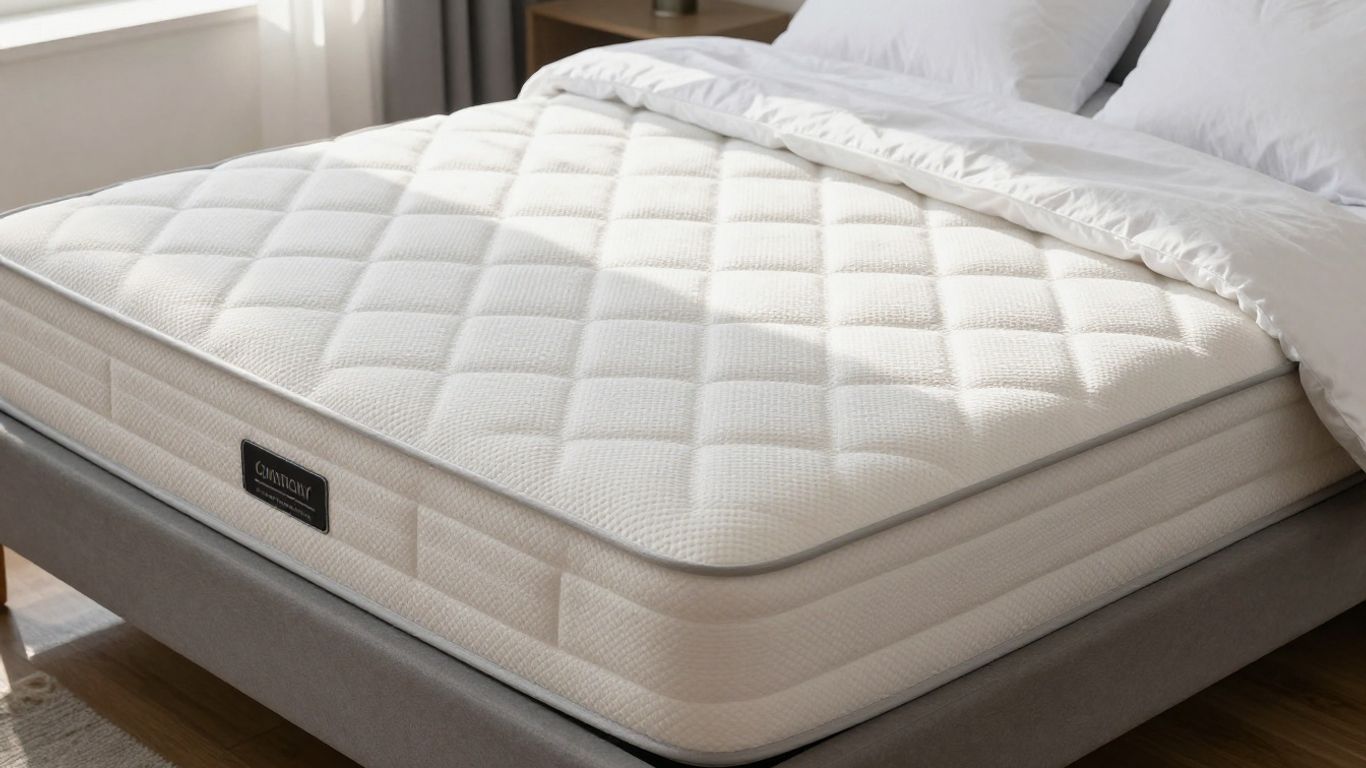 Custom size mattress on a bed with white sheets.