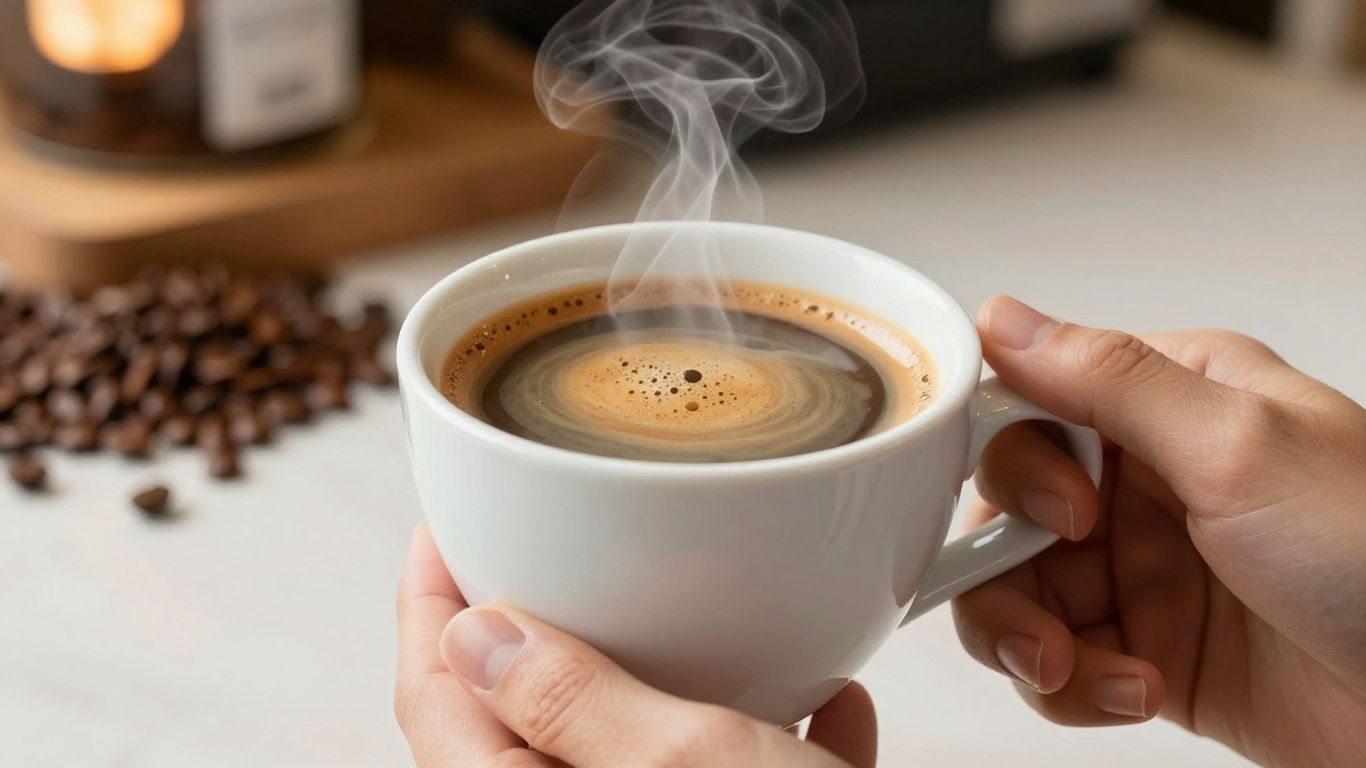 Juan Valdez coffee cup with crema in a cafe