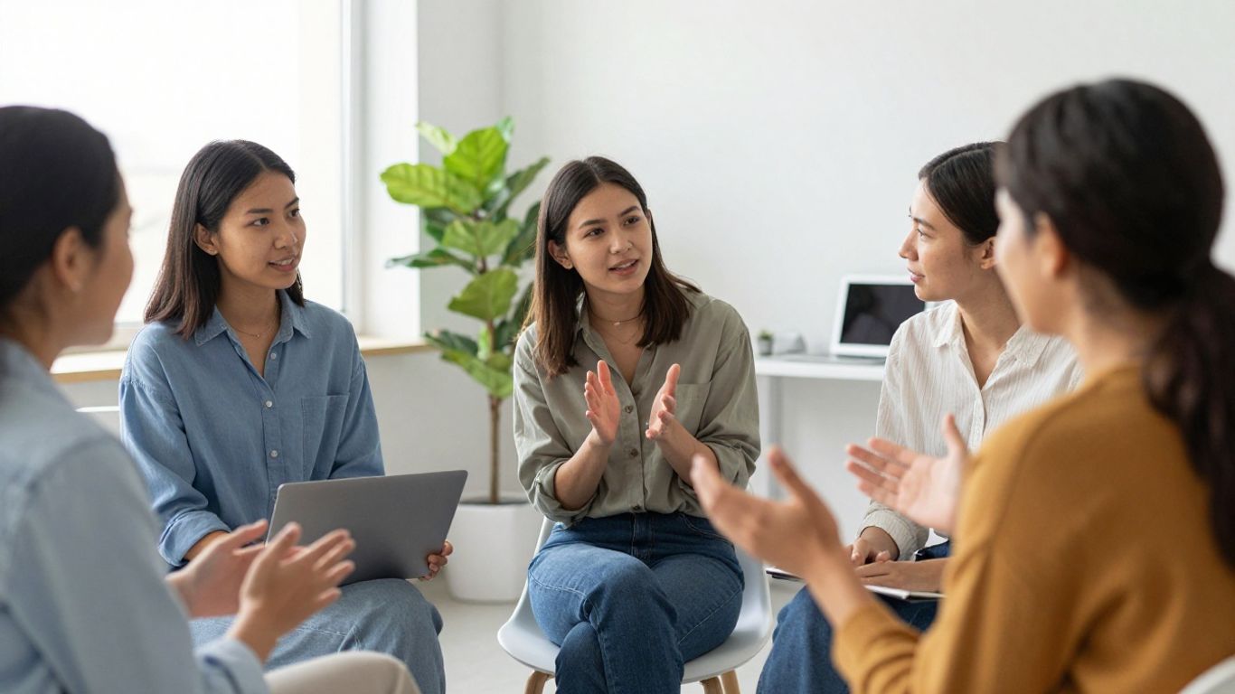 People collaborating in a supportive environment.