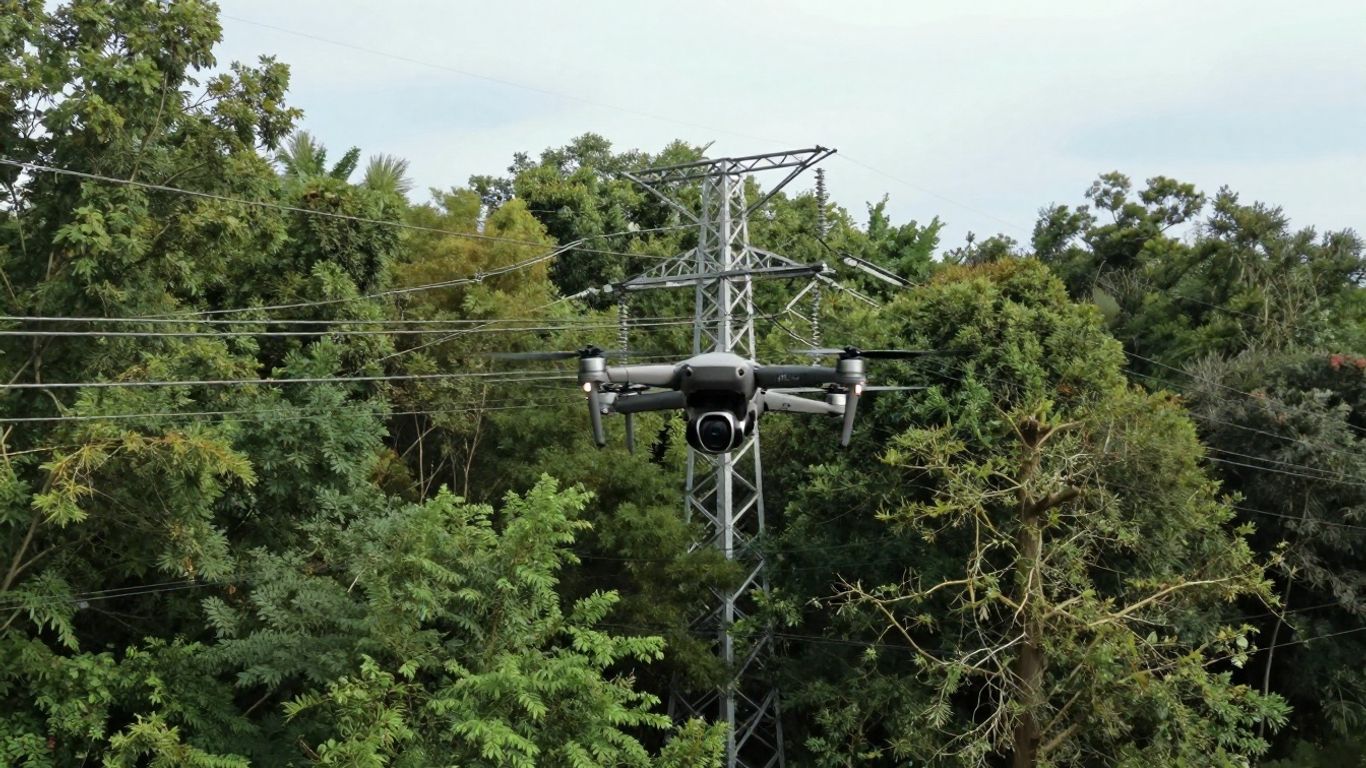 Drone monitoring utility lines and vegetation.