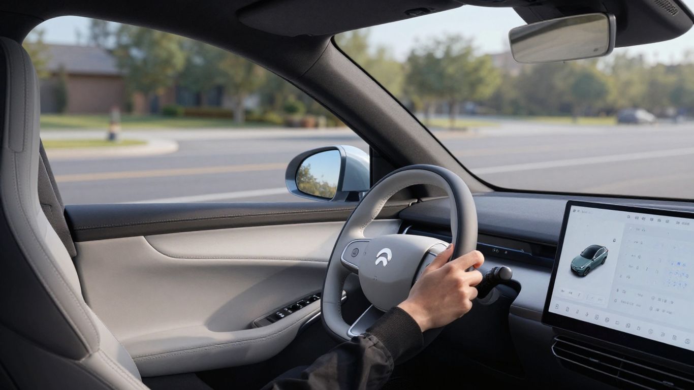 Driver adjusting Model Y side mirror