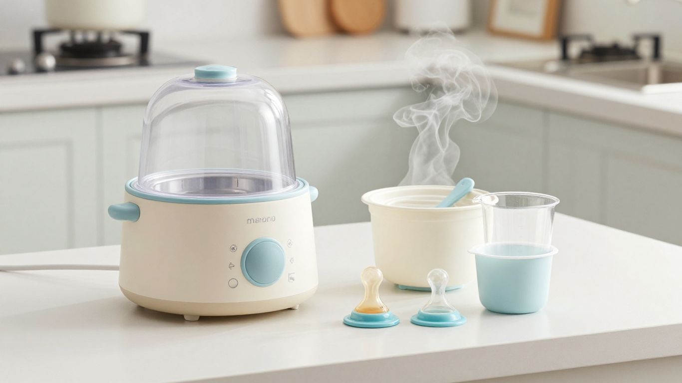 Esterilizador de vapor junto a chupetes limpios