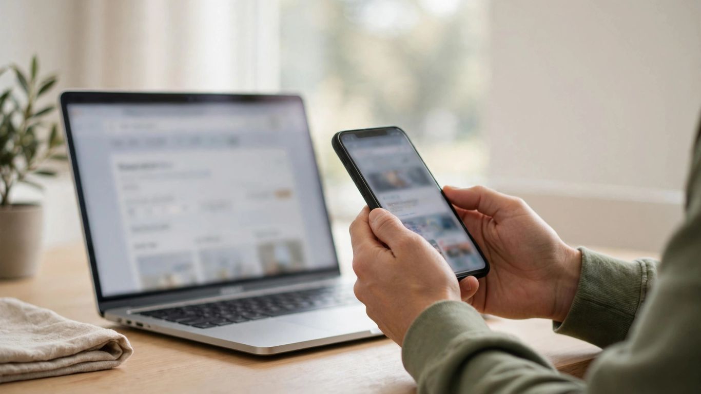 Shopper comparing a product page and search results