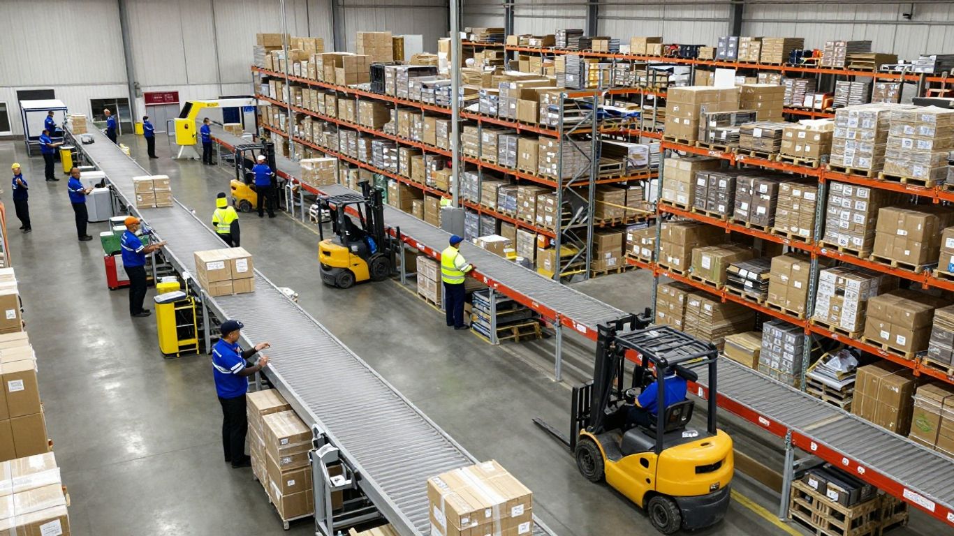 Distribution center operations team working efficiently