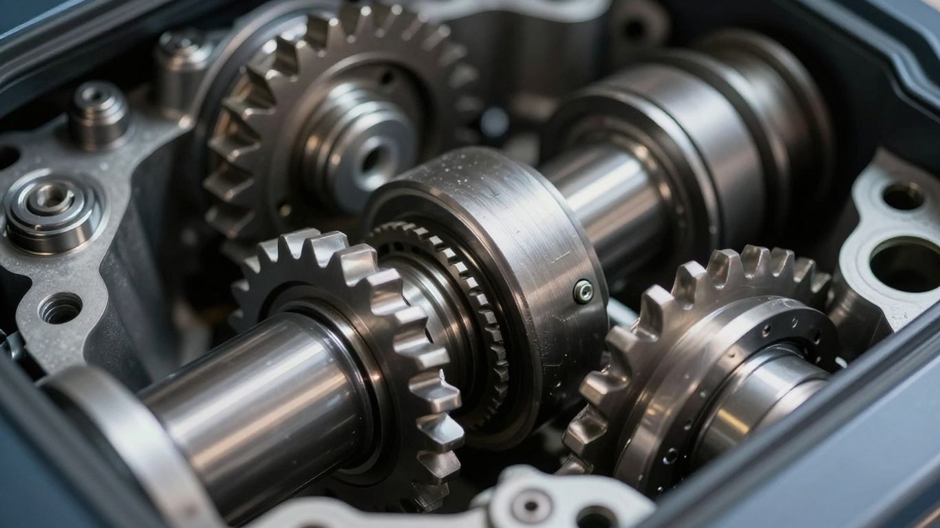 Close-up of intricate gearbox internal components