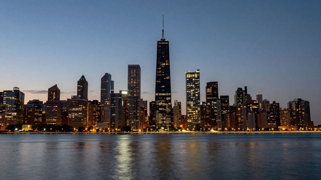 Chicago skyline with digital glow