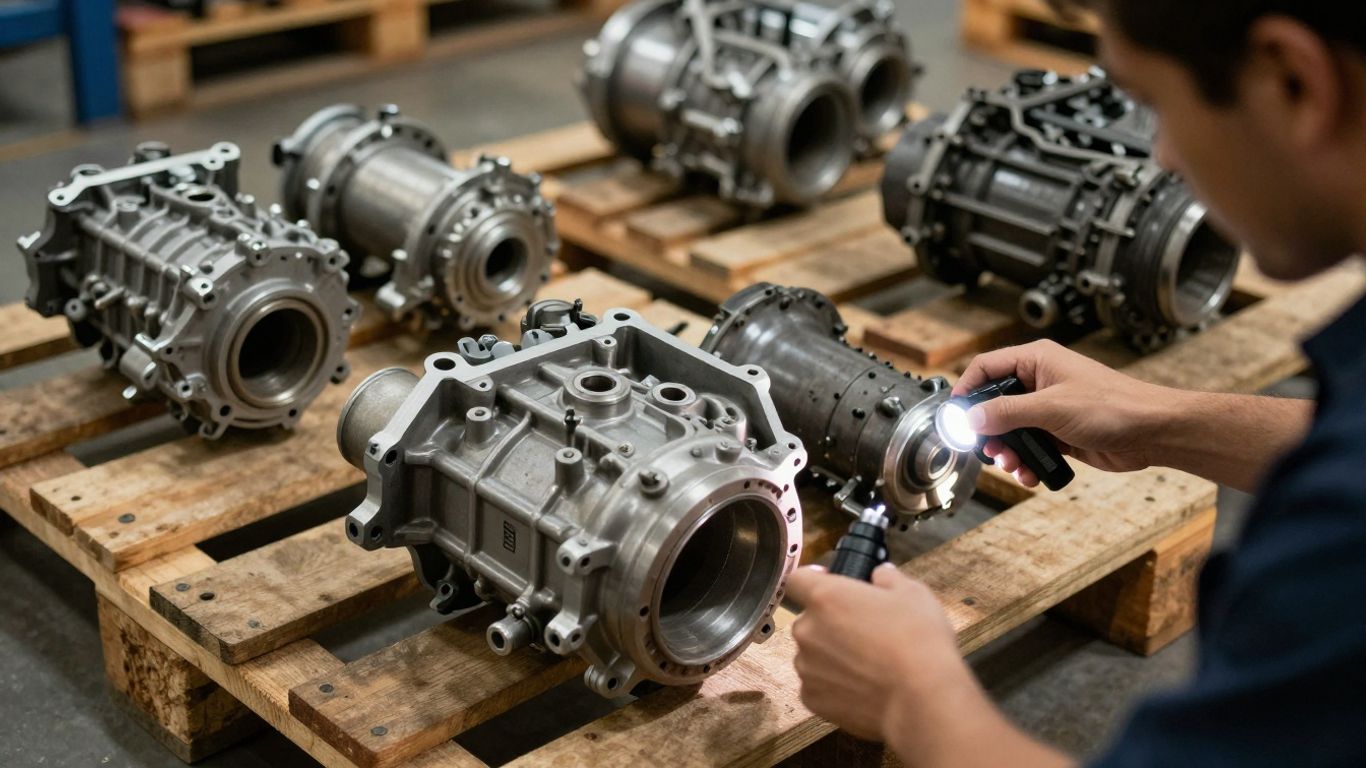 Used transmission assembly prepared for inspection