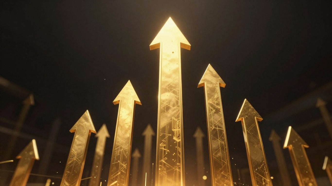 Golden streams ascending rapidly, indicating financial growth and value.