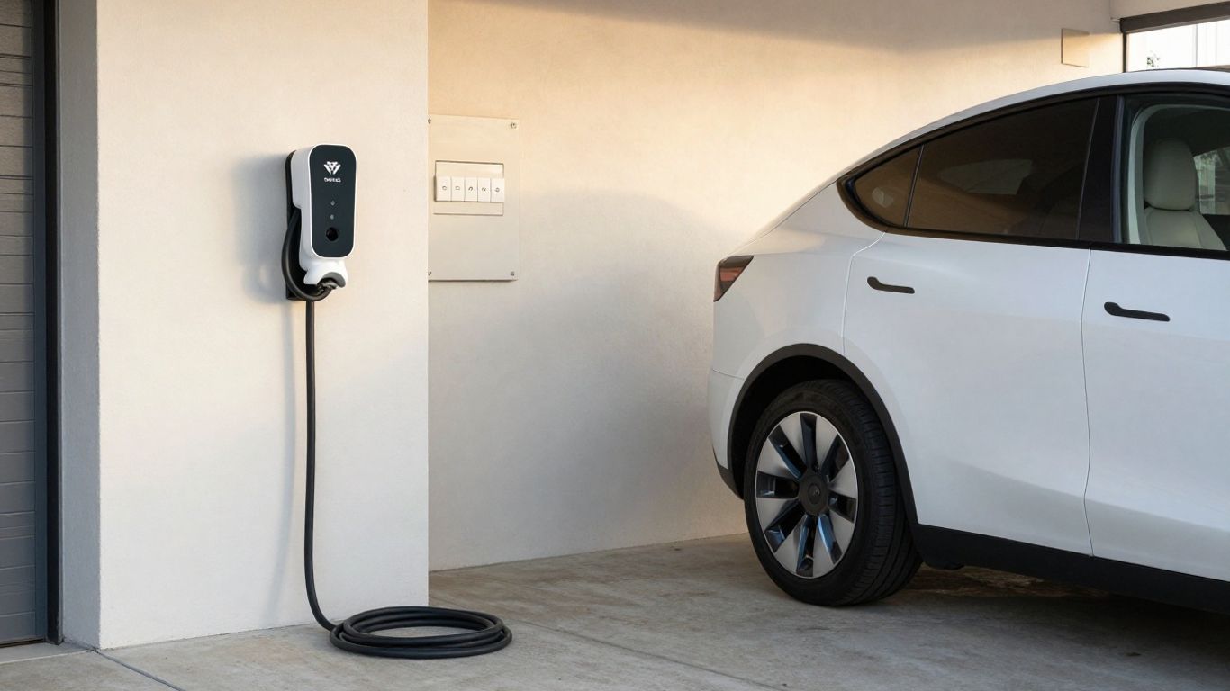 Electric vehicle charger beside Australian garage