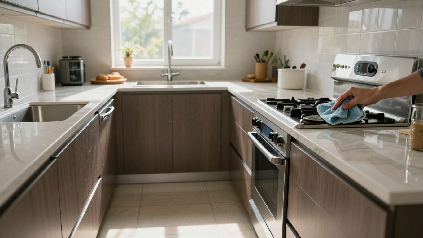Sparkling clean kitchen after a deep cleaning service.