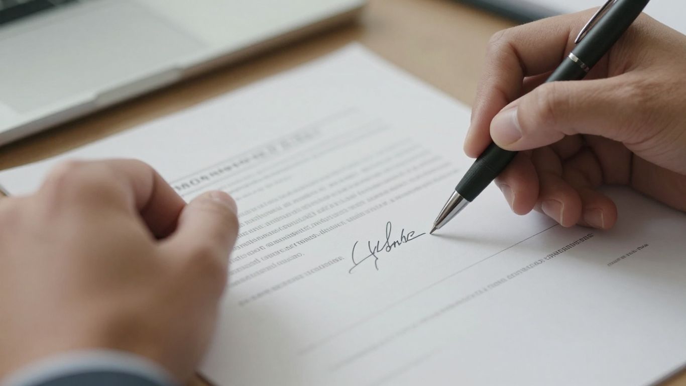 Hand signing a document for claim validation.