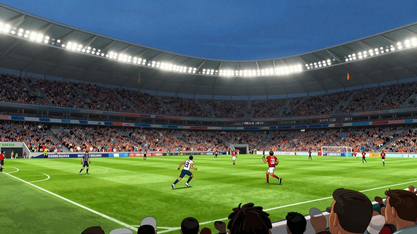 Exciting football game in a stadium with cheering fans.