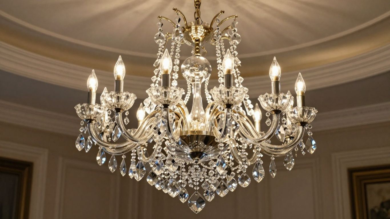 Modern glass chandelier illuminating a stylish room.