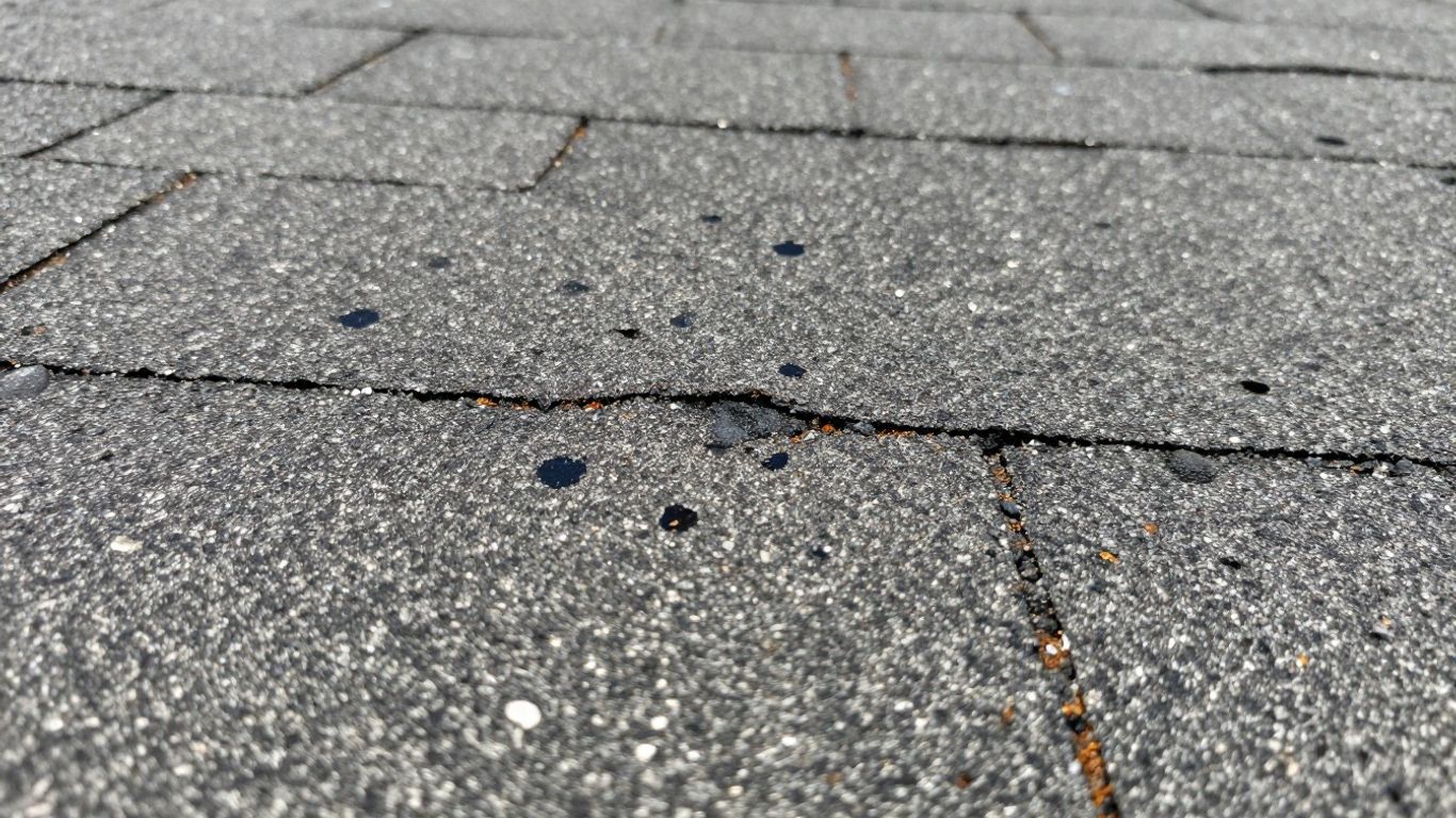 Hail damage showing bruises and granule loss on shingles