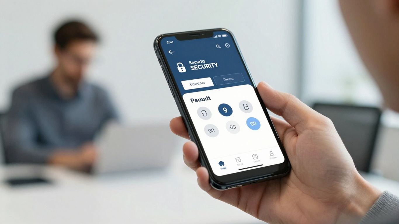 Hand holding phone with security code for MFA.