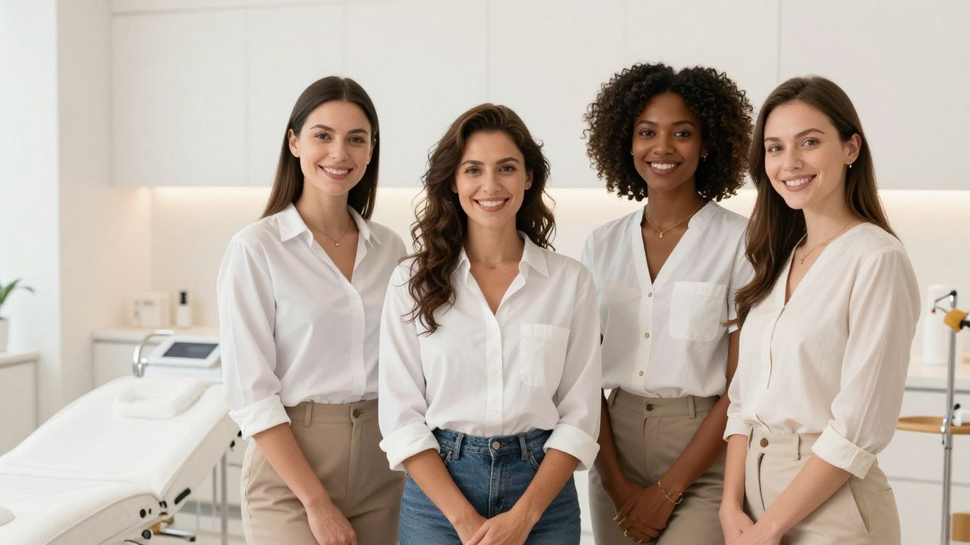 Diverse women in a modern medspa setting.