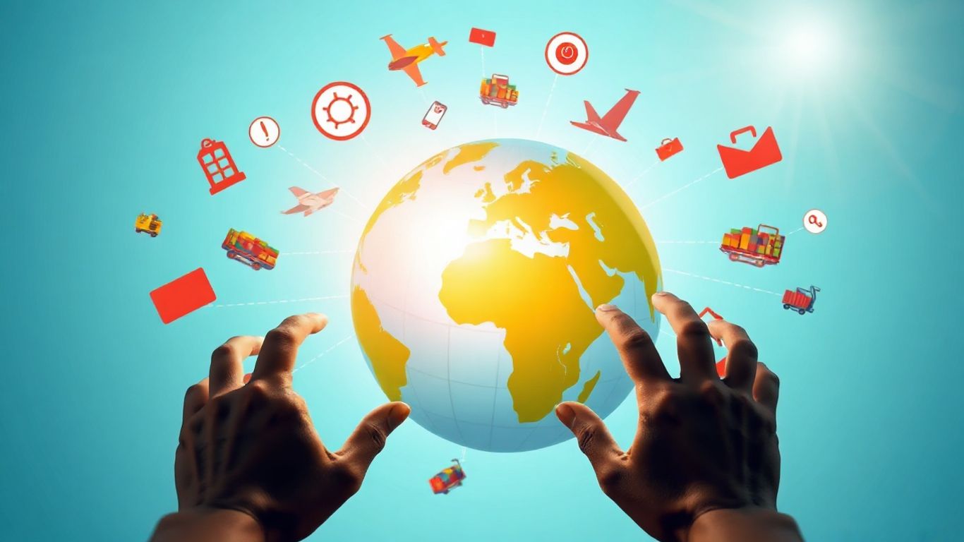 Globo con líneas de envío y productos.