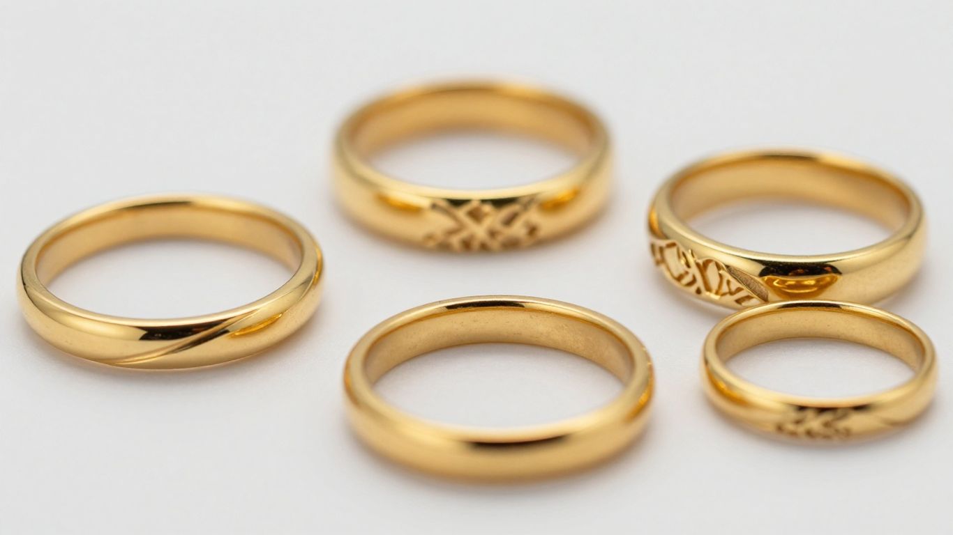 Collection of elegant gold rings with various designs.