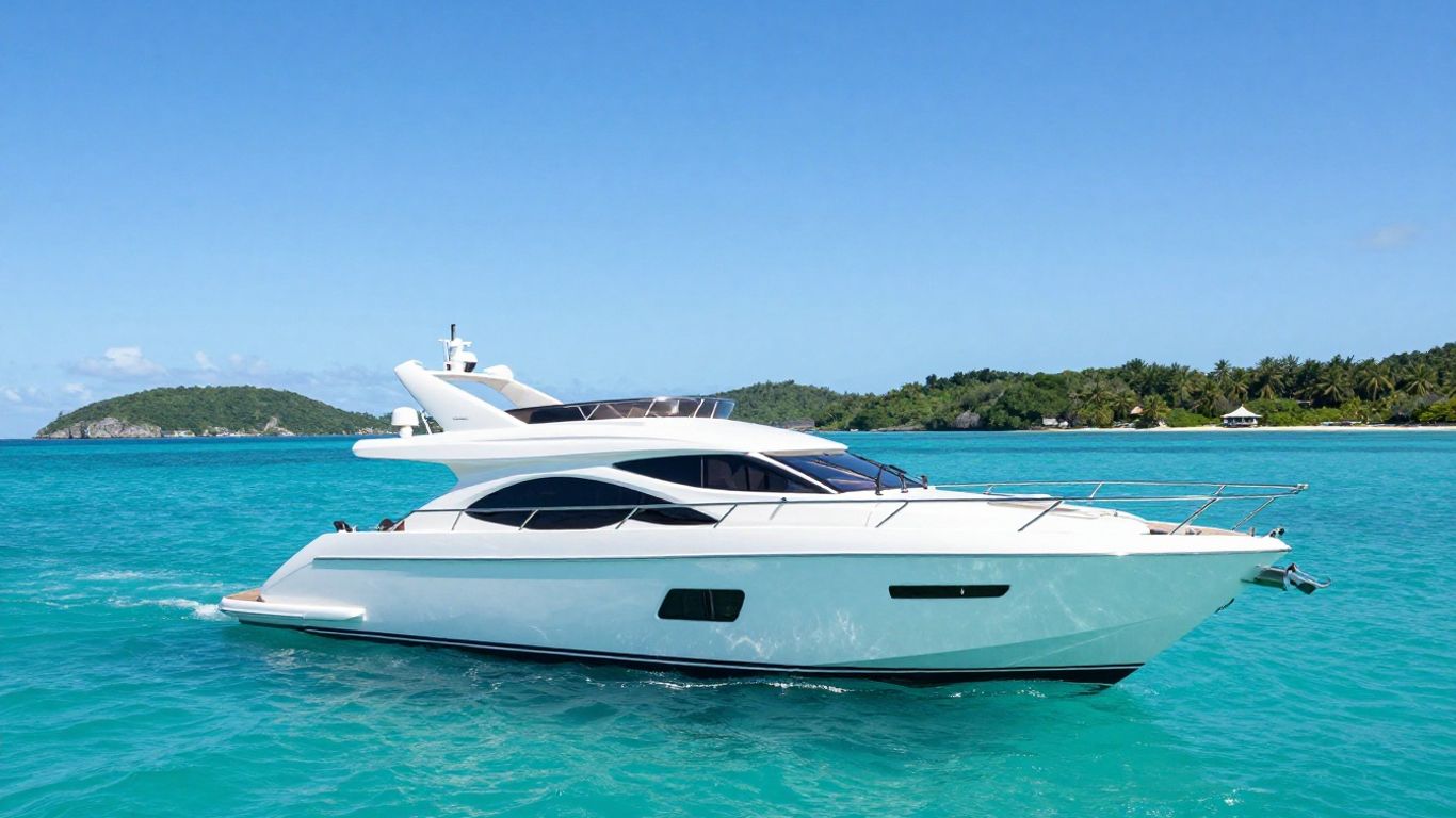 Luxury yacht sailing on clear blue ocean waters.