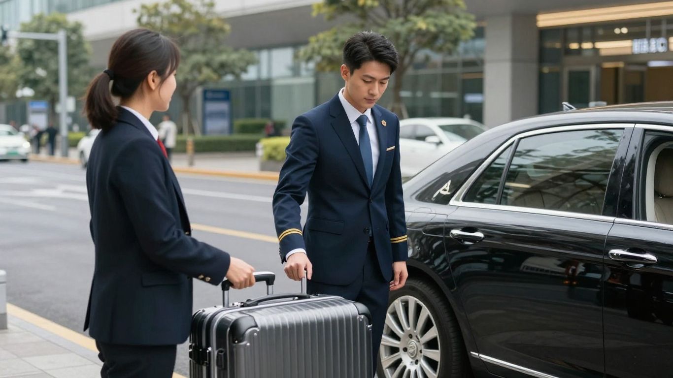 Professional chauffeur assisting with luggage