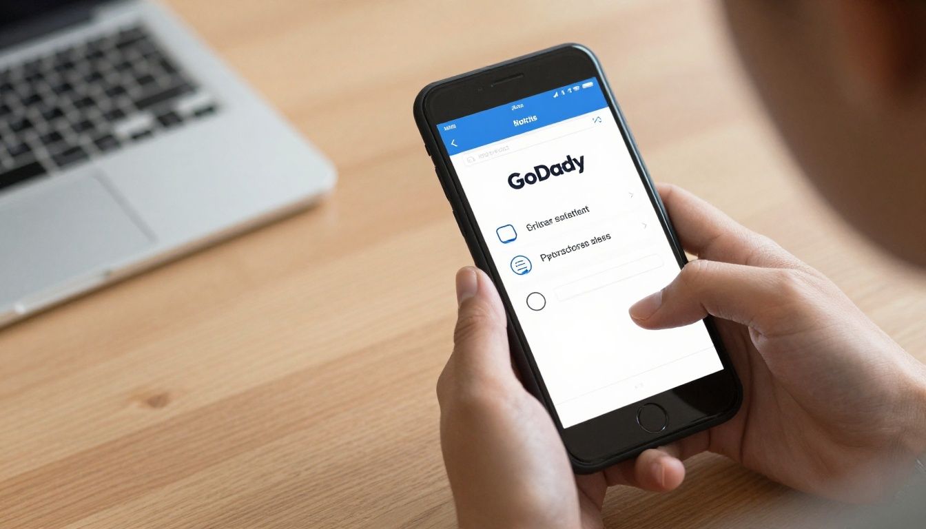 Pessoa utilizando o app da GoDaddy no celular para criar um site facilmente