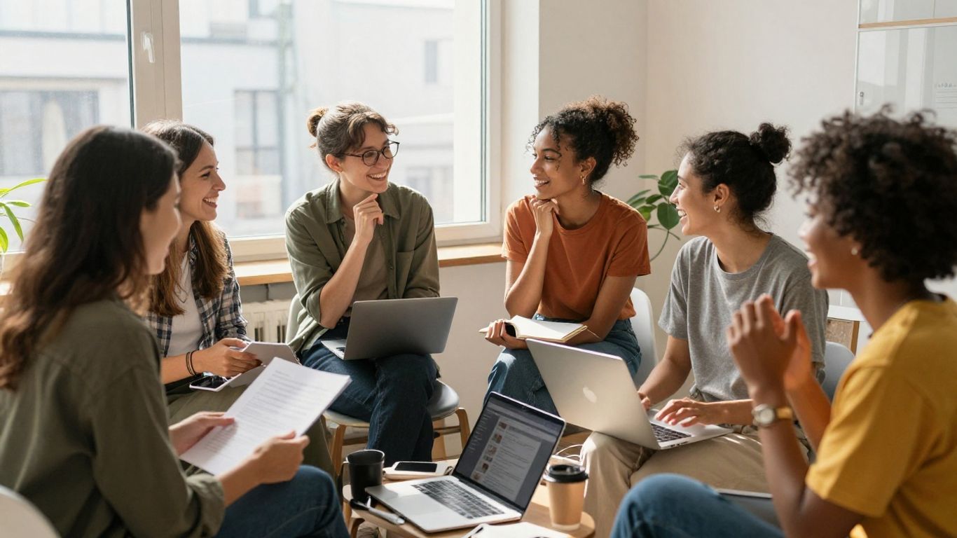 People connecting and collaborating on social media.