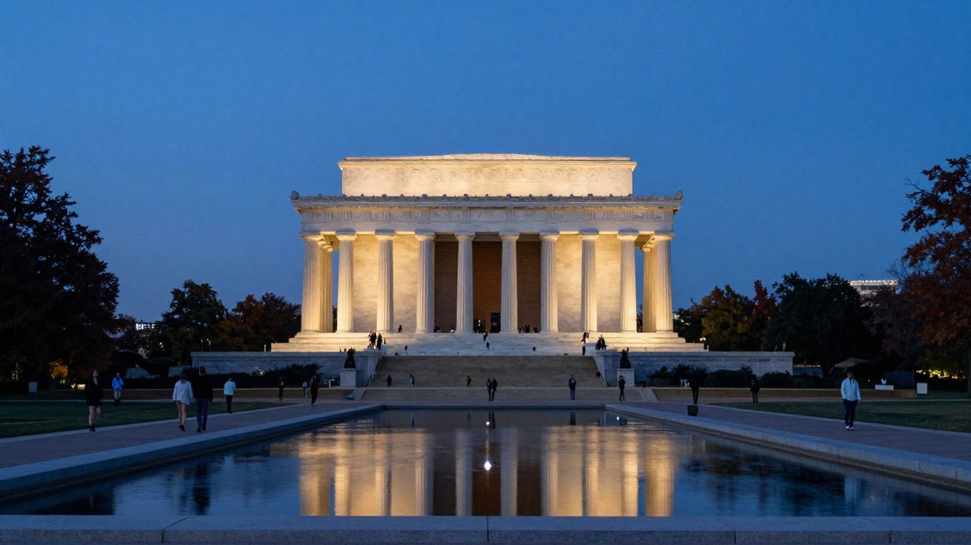 Washington DC monuments beside reflective pool