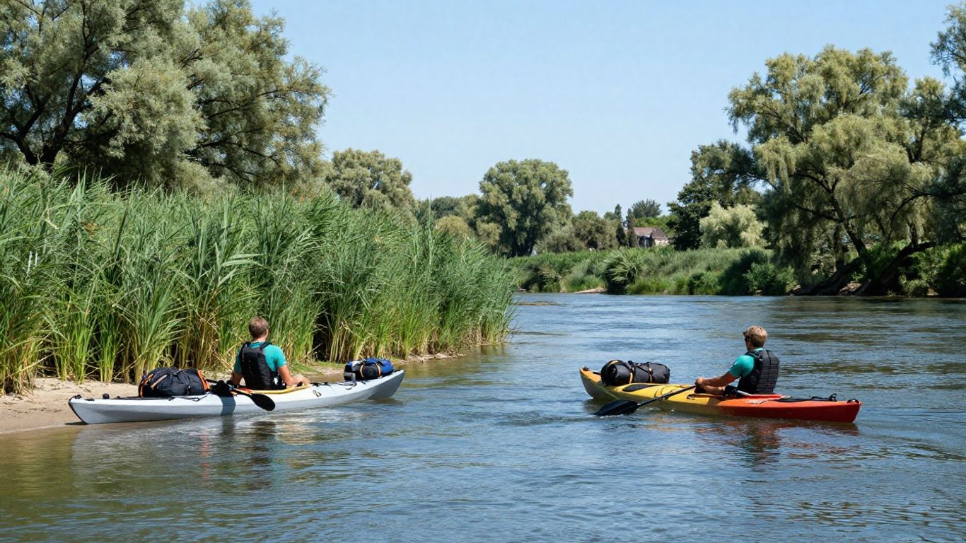 Kayakers resting beside a Loire sandbar