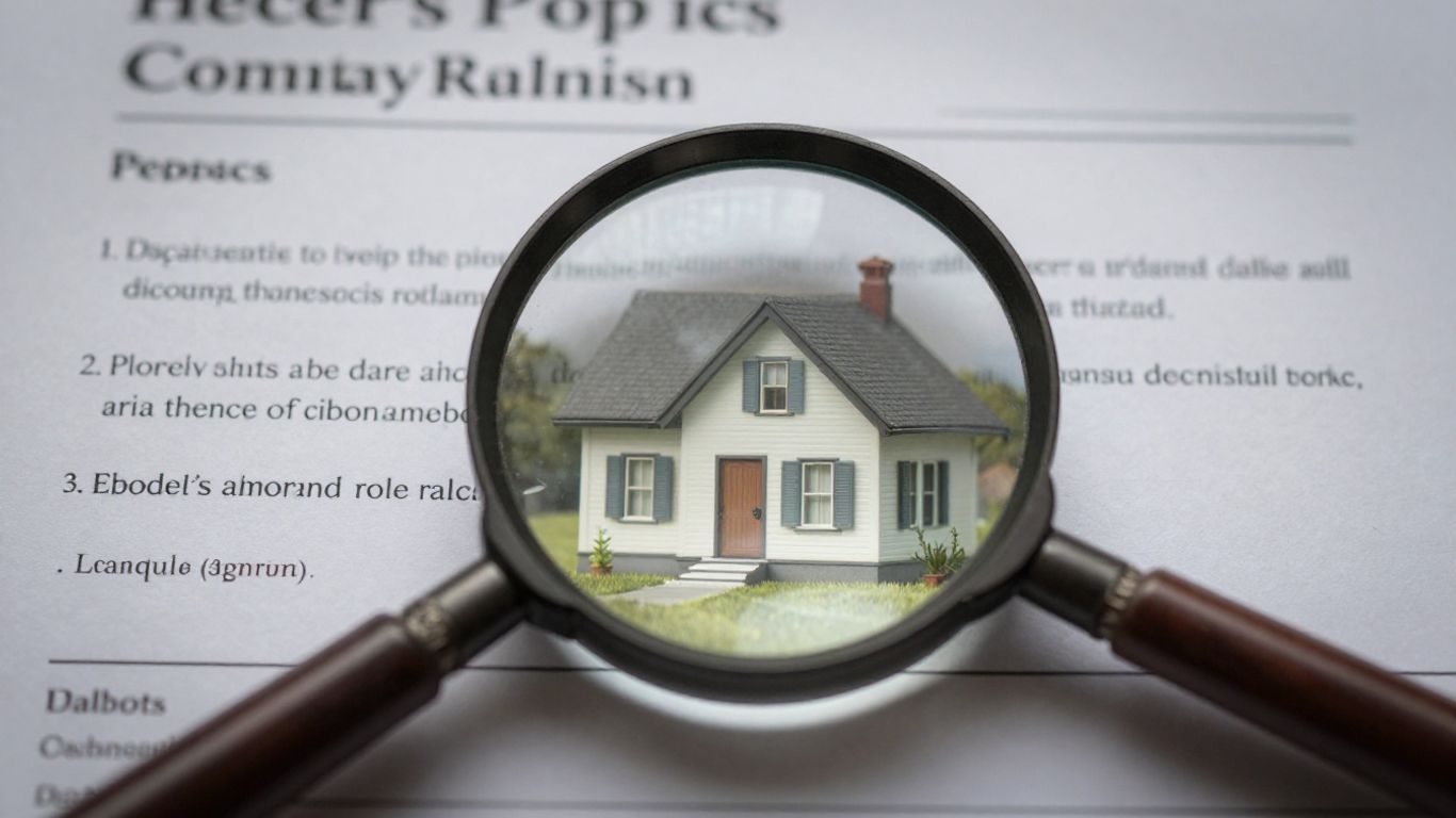 Casa con lupa sobre póliza de seguro de hogar.