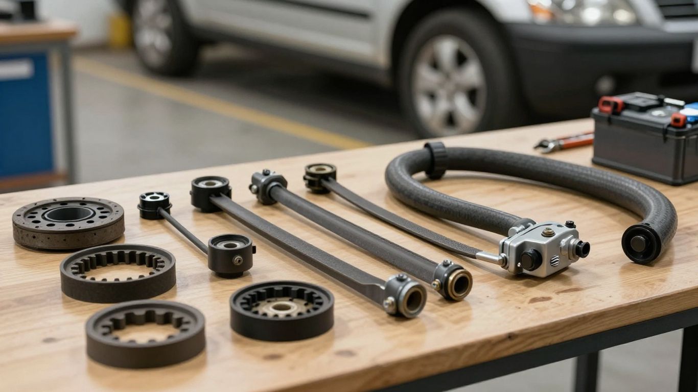 PT Cruiser replacement parts arranged in workshop