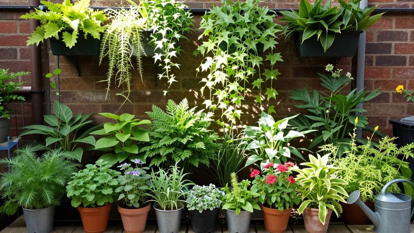Vertikaler Stadtgarten mit üppigen Pflanzen und Blumen.