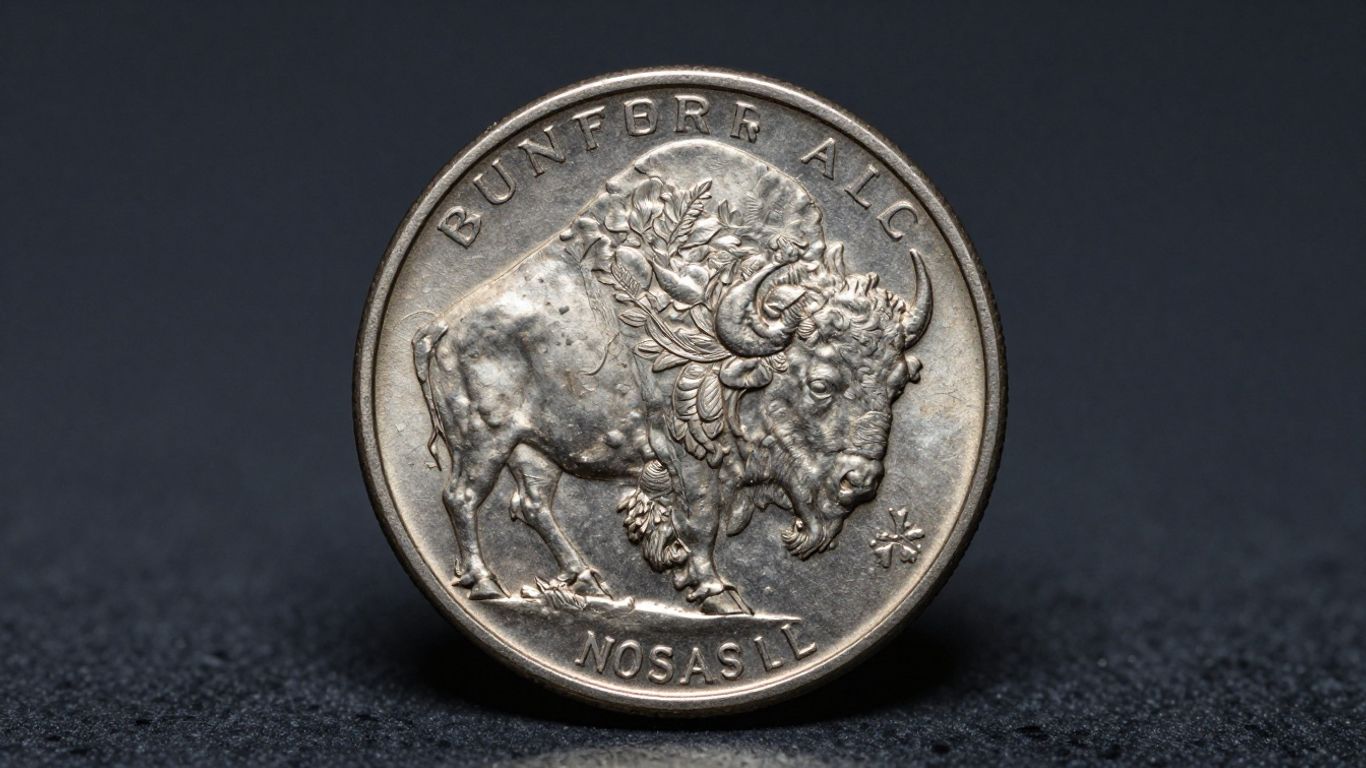 Buffalo nickel coin with bison profile