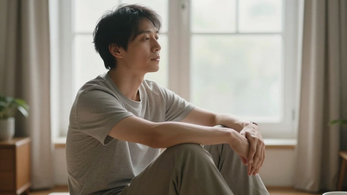 Person practicing mindful attention beside a sunlit window