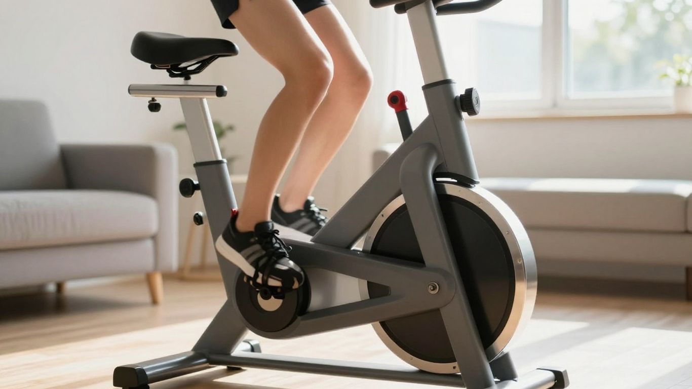 Modern exercise bike in a home gym.