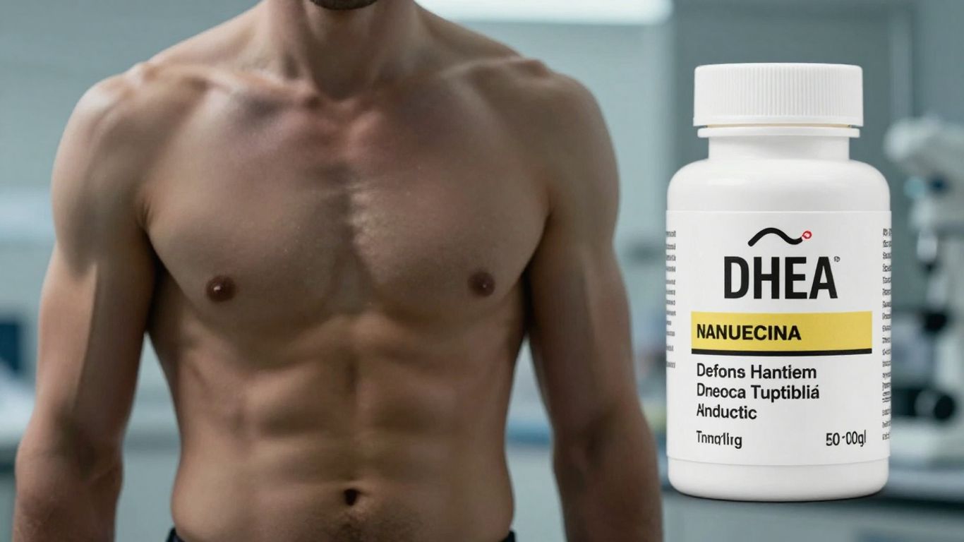 Testosterone and DHEA supplements with warning label.