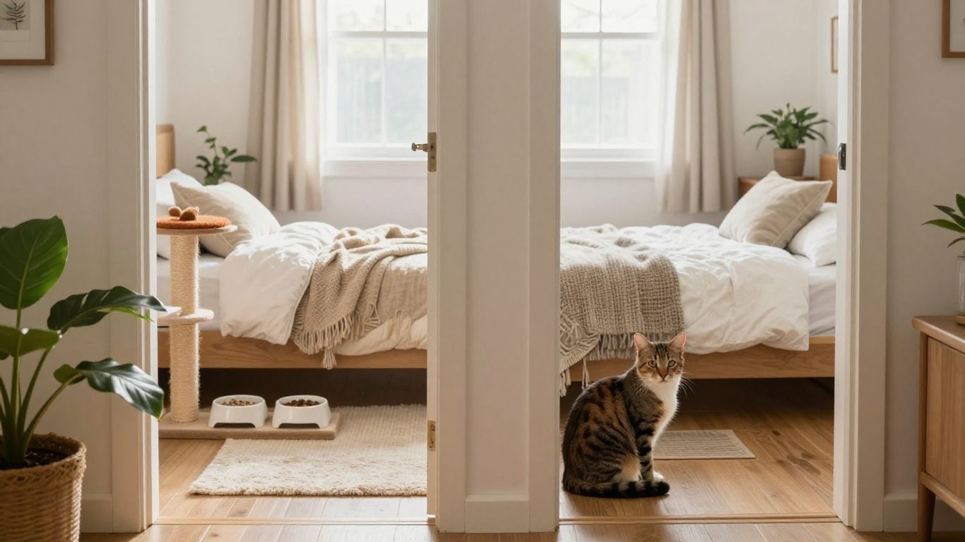 Two cats separated safely at home