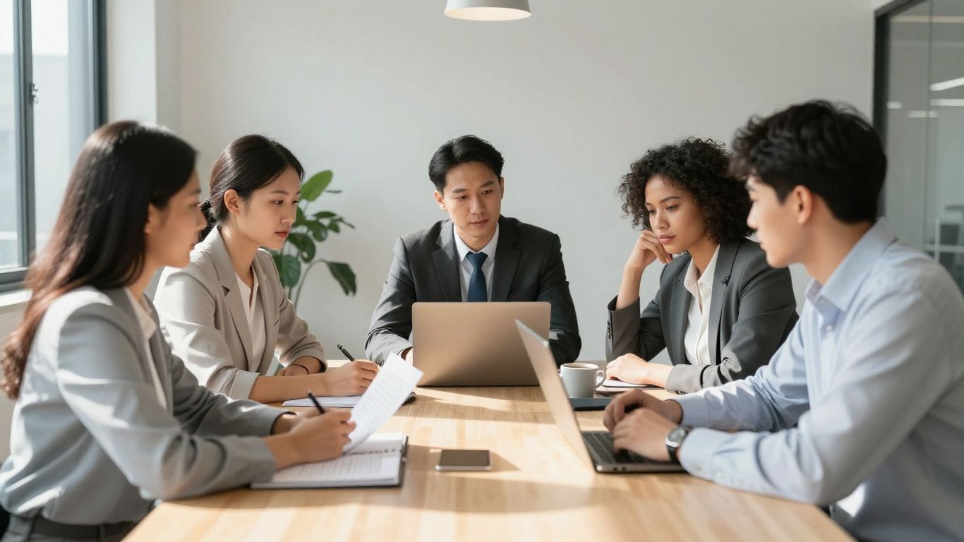 Zoho consulting partner team collaborating in modern office.